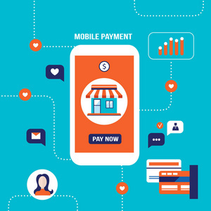 移動支付網上購物和電子商務的概念。向量例證